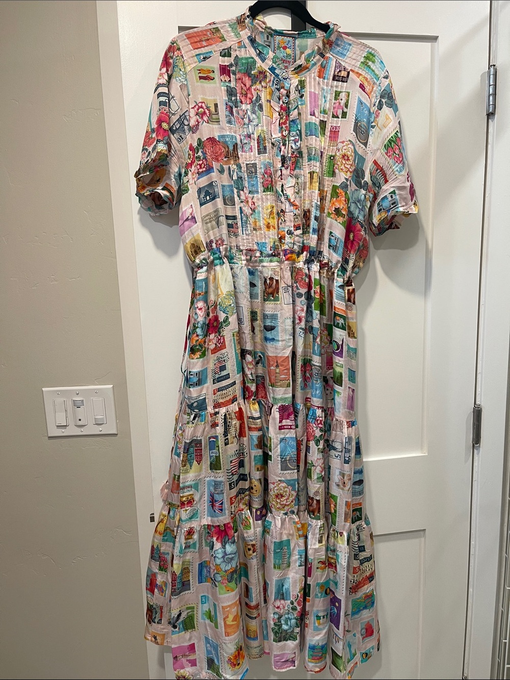 Johnny Was Girls Multicolor Short-Sleeve Tiered Dress sz Xl silk